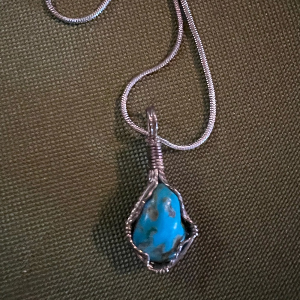 Vintage Silver and Turquoise Pendant Necklace